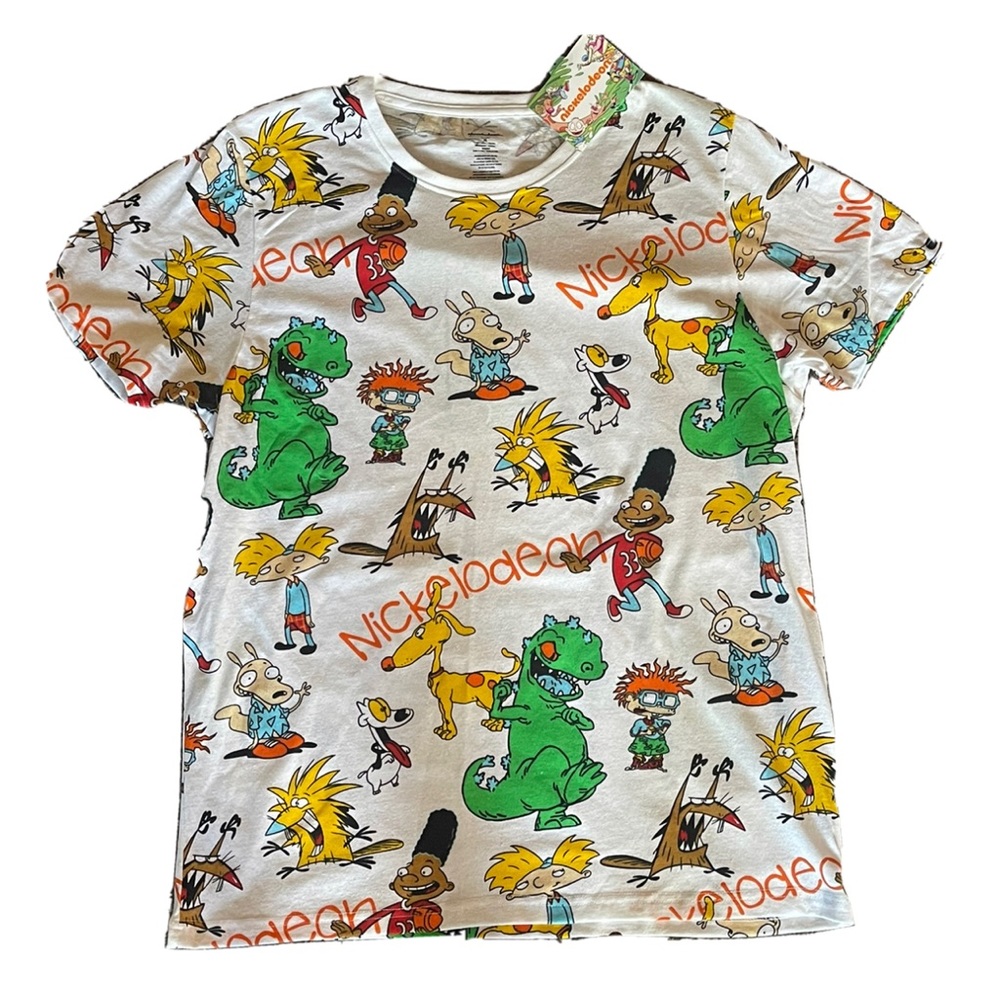 NWT Nickelodeon ALL OVER PRINT XL T Shirt Rugrats Hey Arnold Rocko’s Modern Life